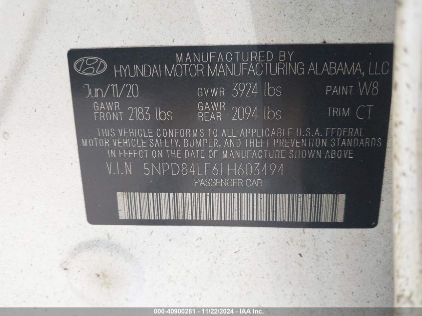 VIN 5NPD84LF6LH603494 2020 Hyundai Elantra, Value E... no.9