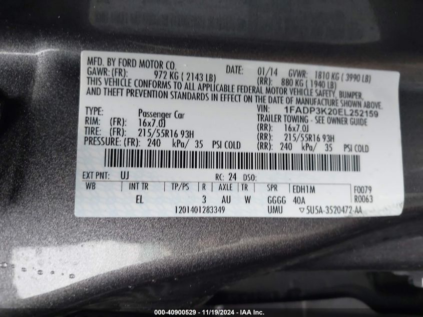 2014 FORD FOCUS SE - 1FADP3K20EL252159