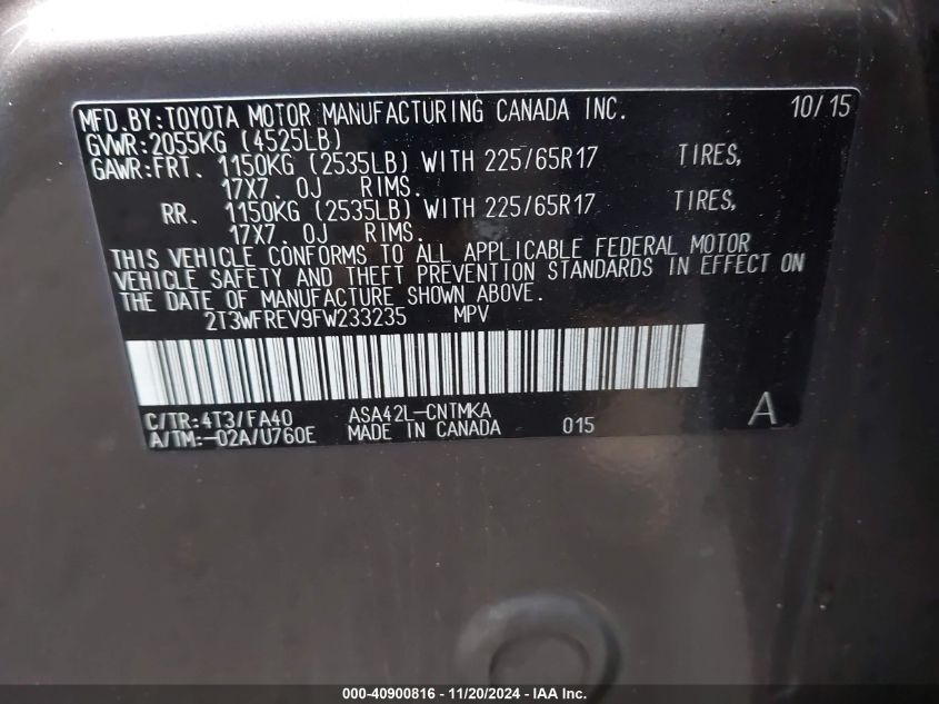 2015 TOYOTA RAV4 XLE - 2T3WFREV9FW233235