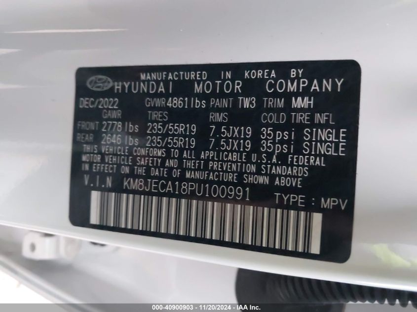 VIN KM8JECA18PU100991 2023 Hyundai Tucson, Hybrid L... no.9