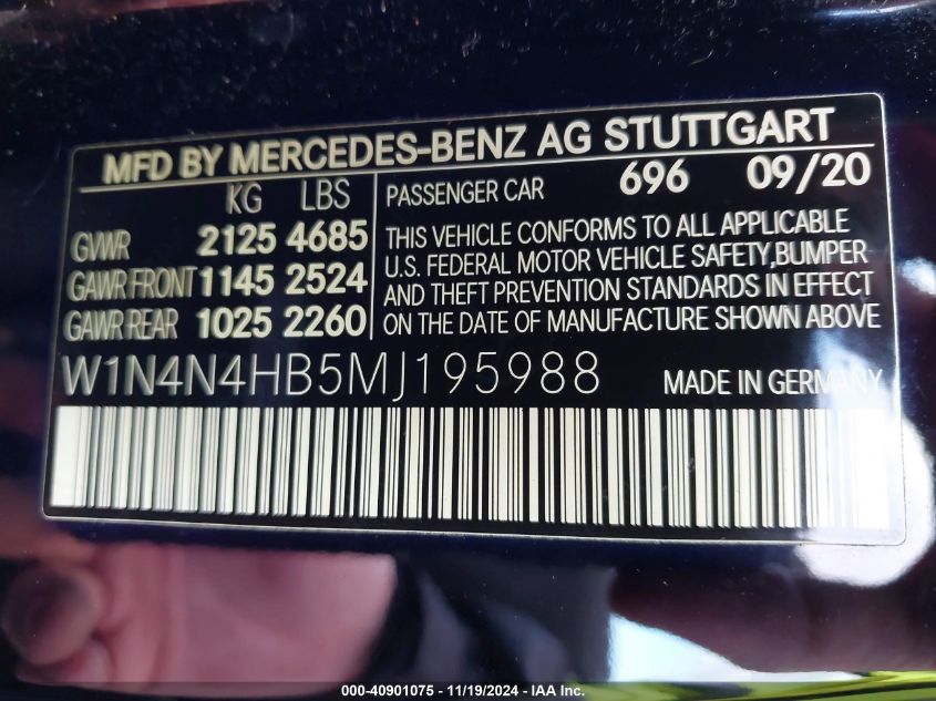 2021 Mercedes-Benz Gla 250 4Matic VIN: W1N4N4HB5MJ195988 Lot: 40901075