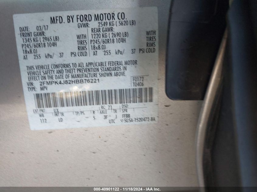 2017 FORD EDGE SEL - 2FMPK4J82HBB76221