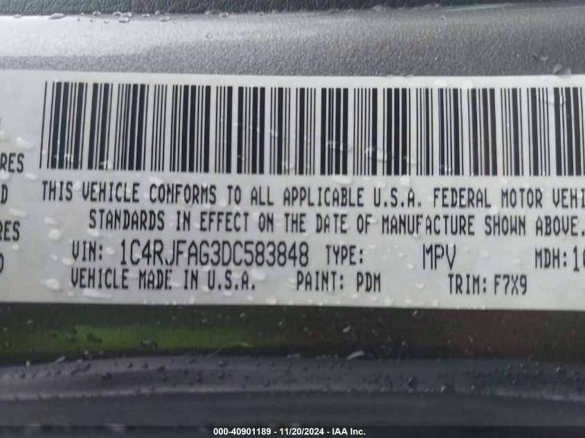 2013 Jeep Grand Cherokee Laredo VIN: 1C4RJFAG3DC583848 Lot: 40901189