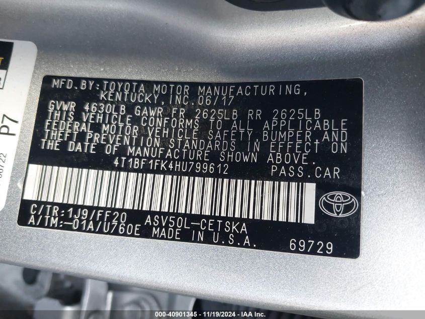 VIN 4T1BF1FK4HU799612 2017 Toyota Camry, SE no.9