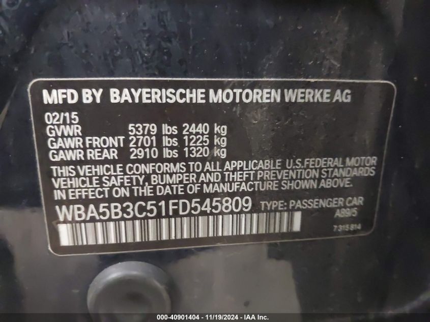 VIN WBA5B3C51FD545809 2015 BMW 5 Series, 535I Xdrive no.9