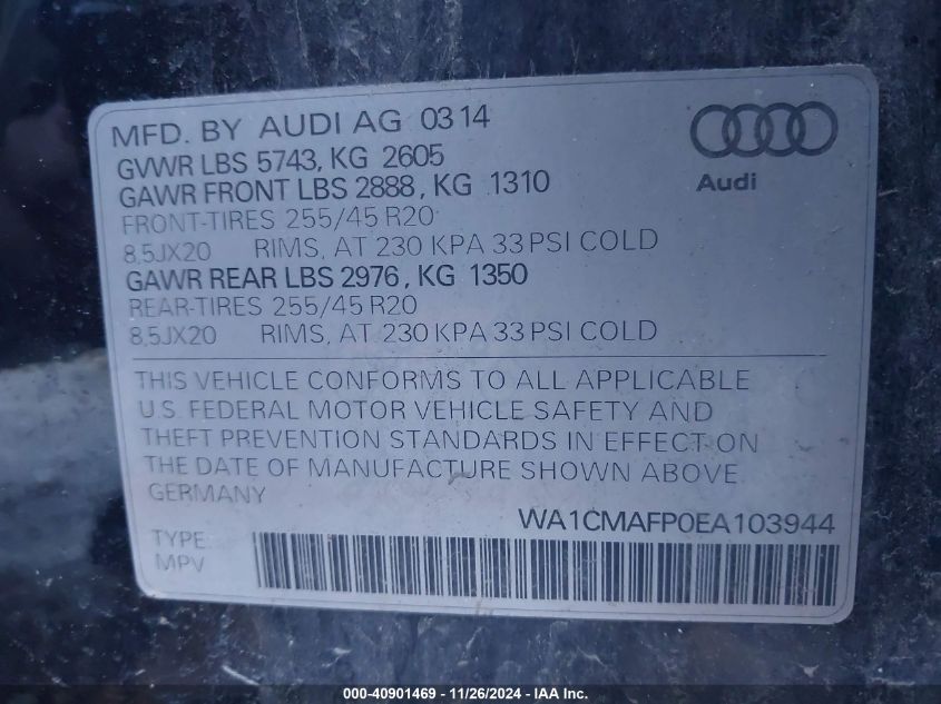 VIN WA1CMAFP0EA103944 2014 Audi Q5, 3.0 Tdi Premium... no.9