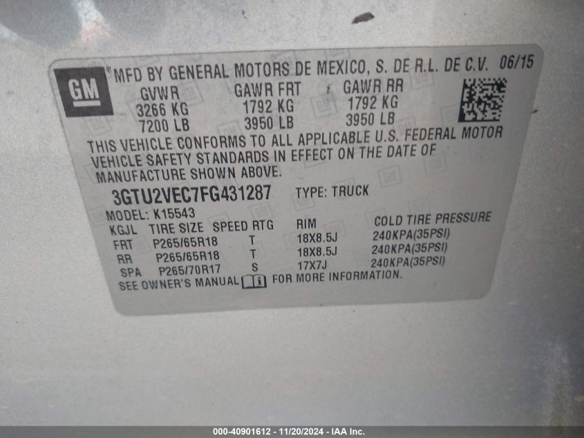 VIN 3GTU2VEC7FG431287 2015 GMC Sierra, 1500 Slt no.9