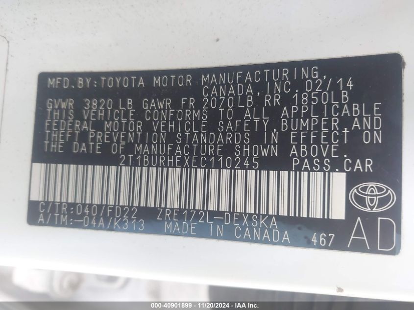 2014 TOYOTA COROLLA S PLUS - 2T1BURHEXEC110245