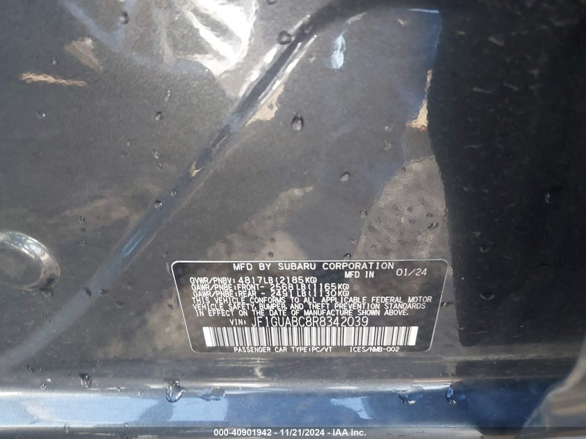 2024 SUBARU IMPREZA VIN: JF1GUABC8R8342039