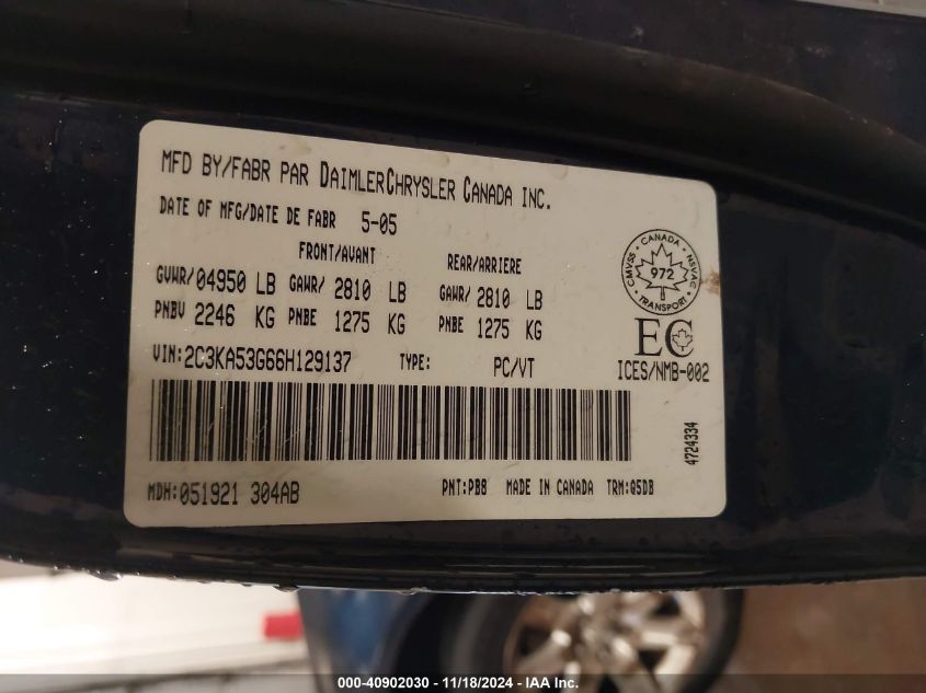 2006 CHRYSLER 300 VIN: 2C3KA53G66H129137