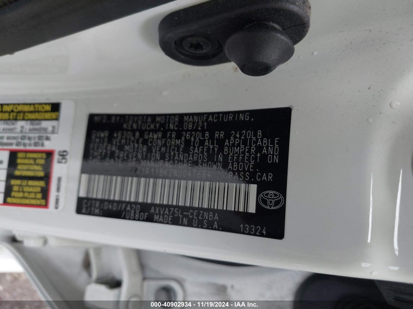 2022 TOYOTA CAMRY VIN: 4T1R11BK2NU047664