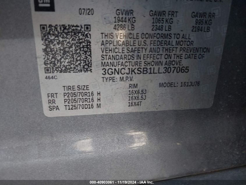 VIN 3GNCJKSB1LL307065 2020 CHEVROLET TRAX no.9