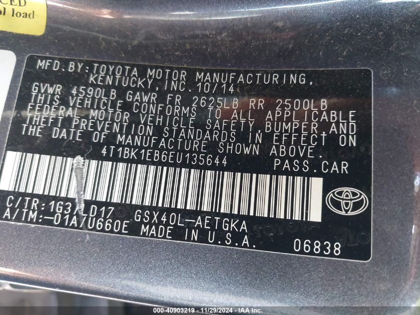 VIN 4T1BK1EB6EU135644 2014 Toyota Avalon, Xle no.9