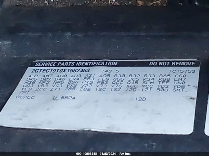 1999 GMC Sierra 1500 Sle VIN: 2GTEC19T0X1562463 Lot: 40903243
