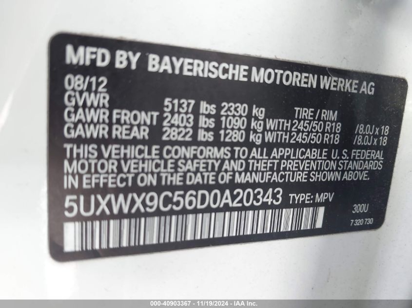 VIN 5UXWX9C56D0A20343 2013 BMW X3, Xdrive28I no.9