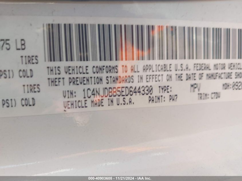 2014 JEEP COMPASS SPORT - 1C4NJDBB5ED644330