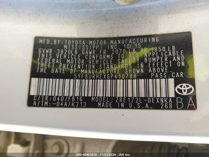 2016 TOYOTA COROLLA LE - 5YFBURHEXGP410788