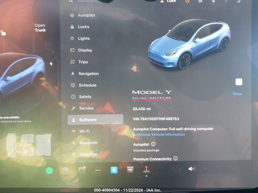 2022 Tesla Model Y Performance Dual Motor All-Wheel Drive VIN: 7SAYGDEF0NF488753 Lot: 40904304