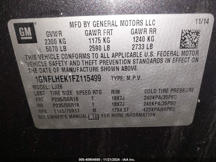 2015 CHEVROLET EQUINOX LTZ - 1GNFLHEK1FZ115499