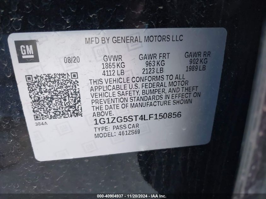 VIN 1G1ZG5ST4LF150856 2020 CHEVROLET MALIBU FWD RS