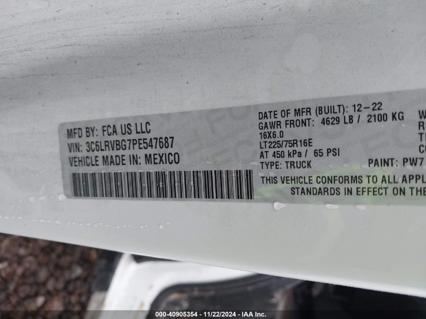 VIN 3C6LRVBG7PE547687 2023 RAM PROMASTER 1500