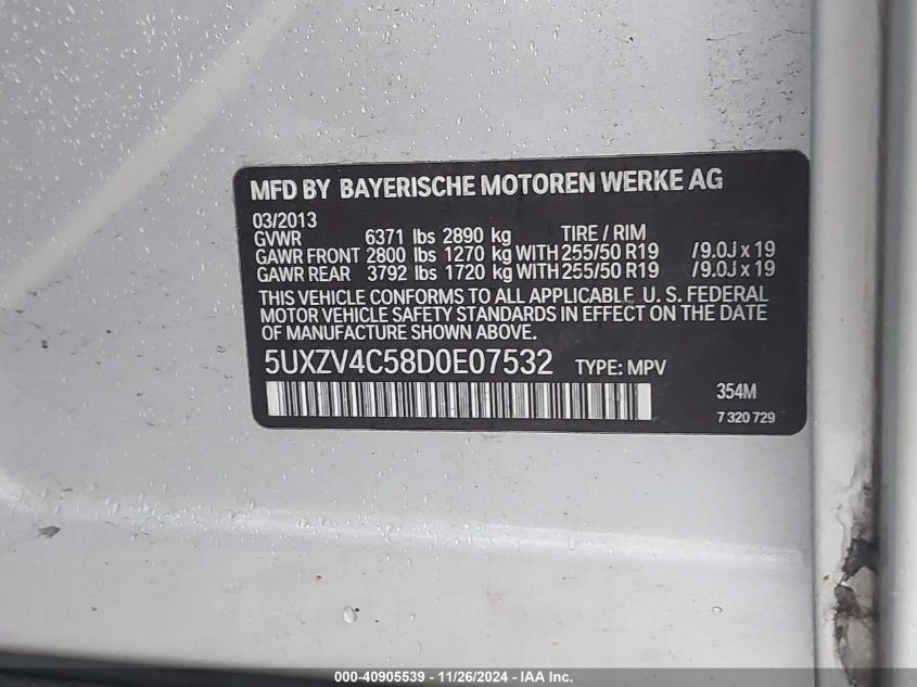 VIN 5UXZV4C58D0E07532 2013 BMW X5 no.9