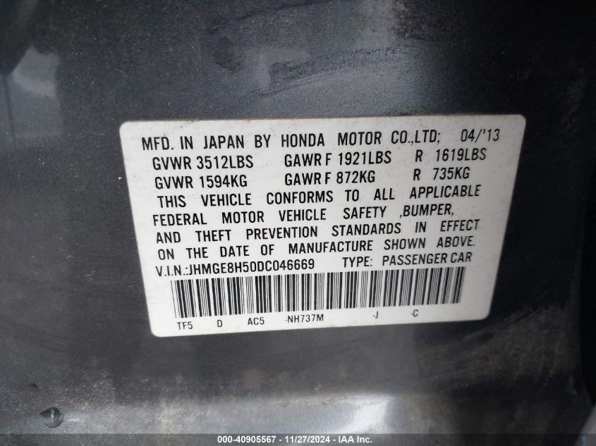 VIN JHMGE8H50DC046669 2013 Honda Fit, Sport no.9