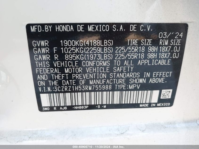 VIN 3CZRZ1H53RM755988 2024 HONDA HR-V