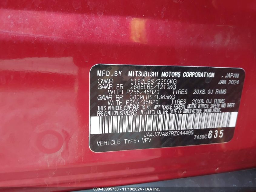 2024 Mitsubishi Outlander Se 2.5 2Wd/Se Black Edition S-Awc/Se Black Edition W/Pano Roof VIN: JA4J3VA87RZ044495 Lot: 40905738