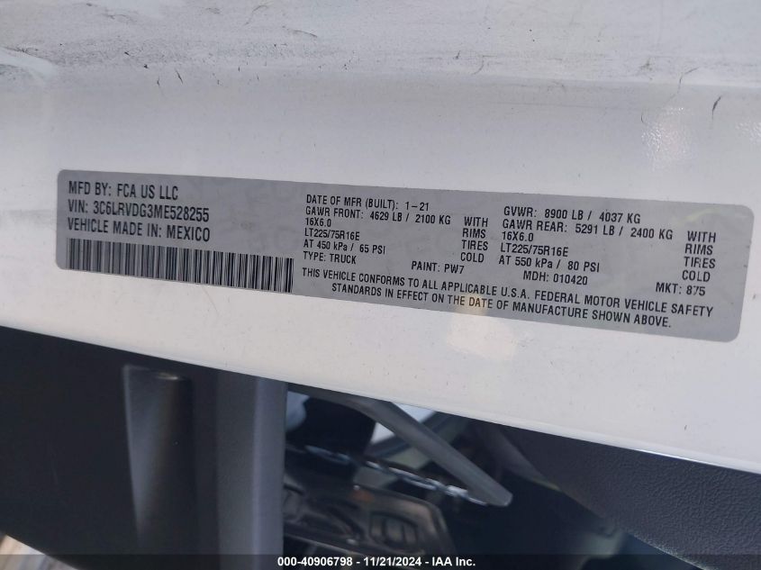 2021 RAM PROMASTER 2500 3.6L V6   N(VIN: 3C6LRVDG3ME528255