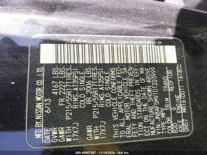 2013 NISSAN JUKE S - JN8AF5MV1DT223999