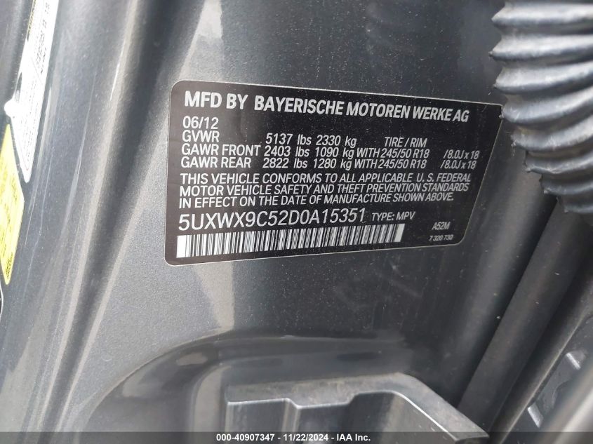 2013 BMW X3 XDRIVE28I - 5UXWX9C52D0A15351