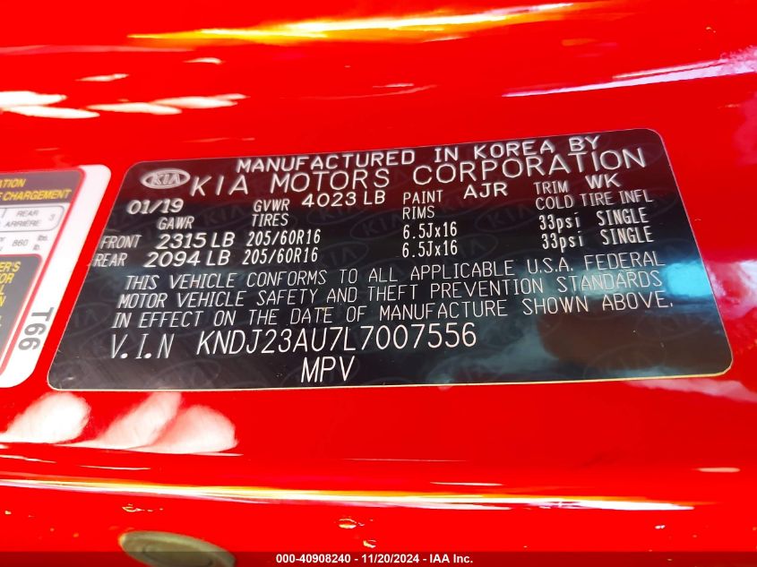 VIN KNDJ23AU7L7007556 2020 KIA Soul, S no.9