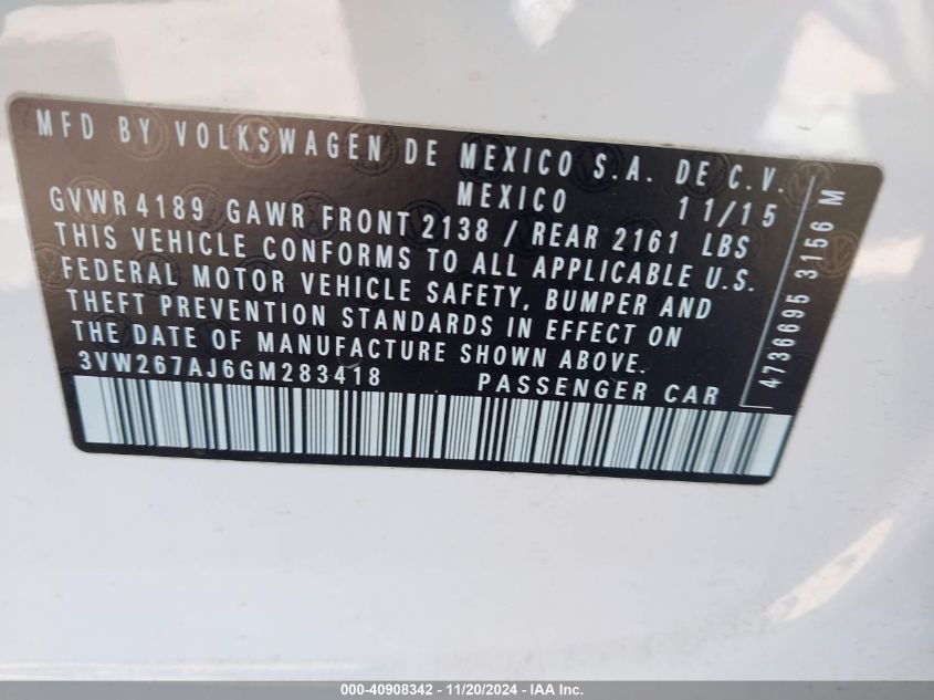 VIN 3VW267AJ6GM283418 2016 VOLKSWAGEN JETTA no.9