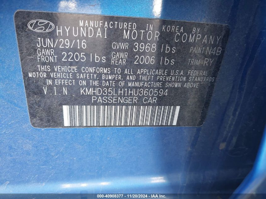 VIN KMHD35LH1HU360594 2017 Hyundai Elantra, GT no.9