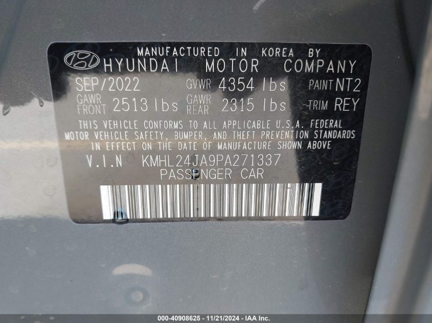 2023 Hyundai Sonata Se VIN: KMHL24JA9PA271337 Lot: 40908625