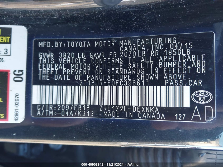 2015 TOYOTA COROLLA LE - 2T1BURHE0FC396611