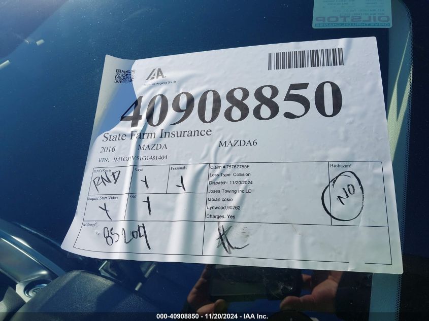Image 17 of 2016 Mazda 6  salvage vehicle - Lot #40908850 at IAAI