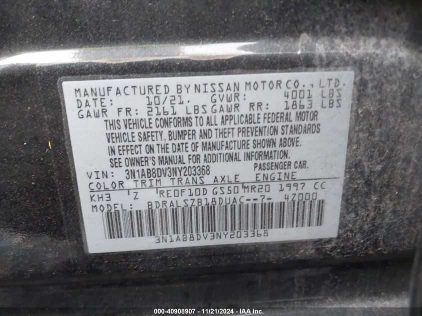 2022 Nissan Sentra Sr Xtronic Cvt VIN: 3N1AB8DV3NY203368 Lot: 40908907