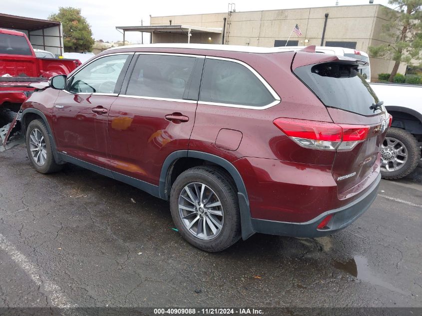 2019 Toyota Highlander Hybrid Xle VIN: 5TDJGRFH5KS057604 Lot: 40909088