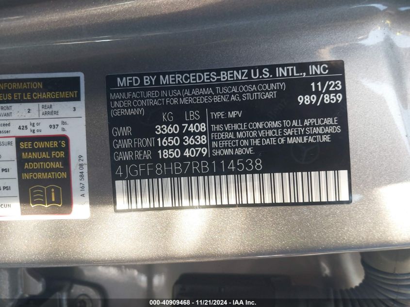 2024 Mercedes-Benz Maybach Gls 600 4Matic VIN: 4JGFF8HB7RB114538 Lot: 40909468