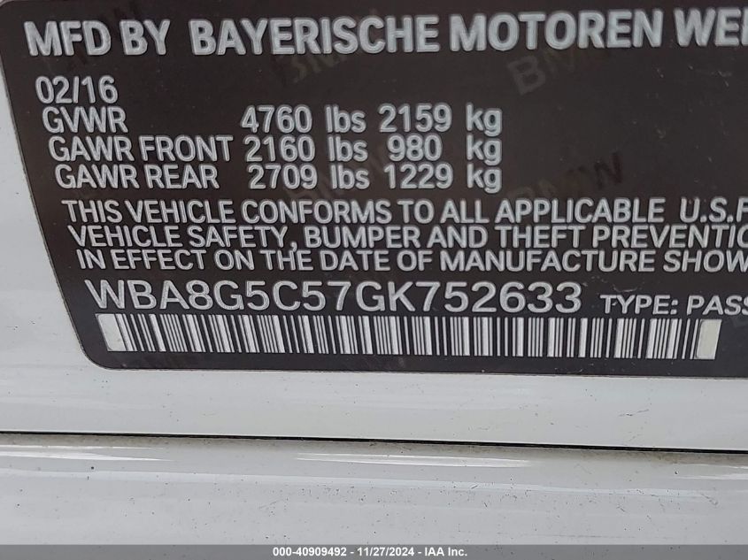 VIN WBA8G5C57GK752633 2016 BMW 3 Series, 328I Xdrive no.9