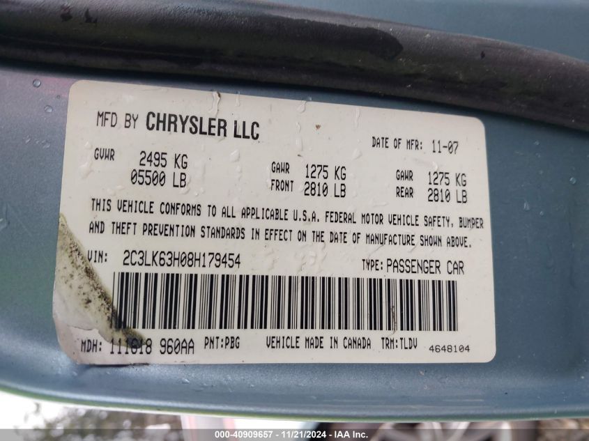 2008 CHRYSLER 300C VIN: 2C3LK63H08H179454