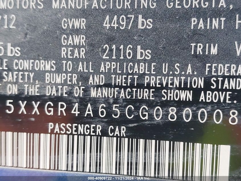 2012 KIA OPTIMA VIN: 5XXGR4A65CG080008