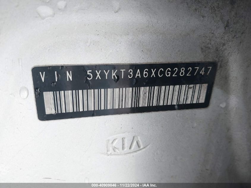 2012 Kia Sorento Lx VIN: 5XYKT3A6XCG282747 Lot: 40909846