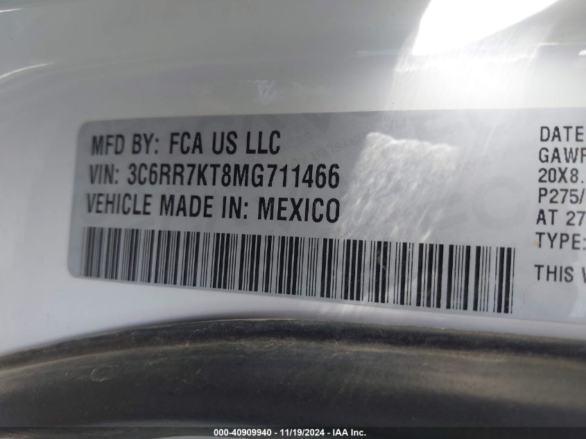 2021 Ram 1500 Classic Tradesman 4X4 5'7 Box VIN: 3C6RR7KT8MG711466 Lot: 40909940