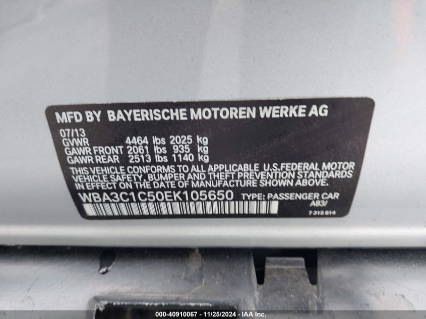 VIN WBA3C1C50EK105650 2014 BMW 3 Series, 328I no.9