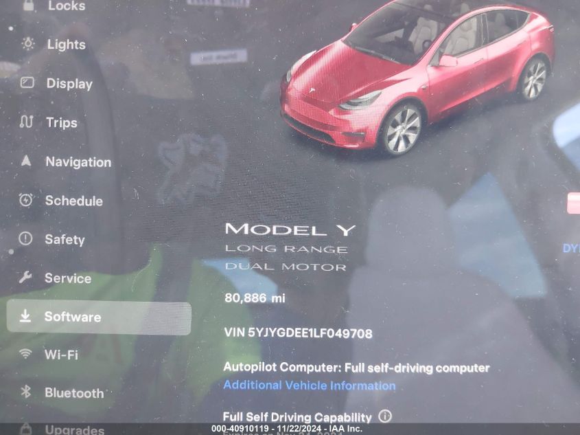 2020 Tesla Model Y Long Range Dual Motor All-Wheel Drive VIN: 5YJYGDEE1LF049708 Lot: 40910119