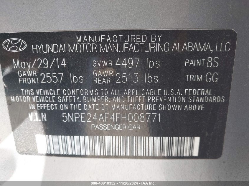 2015 HYUNDAI SONATA SE - 5NPE24AF4FH008771