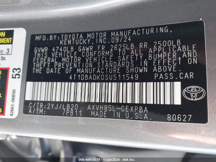 VIN 4T1DBADK0SU511549 2025 Toyota Camry, Xse no.9